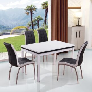 Husty Extendable Dining Table 4 Black Chairs